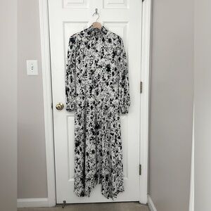 Donna Karan City Mist Belted Splatter-Painted Midi-Dress